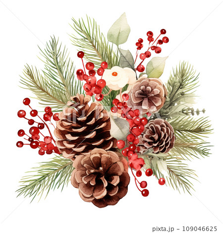 Festive Watercolor Christmas Potpourri Clipart with Pine Cones and Ornaments, Perfect for Holiday Decorations and Seasonal Crafts, Isolated on Transparent Background, Ai generative Festive Watercolor Christmas Potpourri Clipart with Pine Cones and Ornaments, Perfect for Holiday Decorations and Seasonal Crafts, Isolated on Transparent Background, Ai generative 109046625