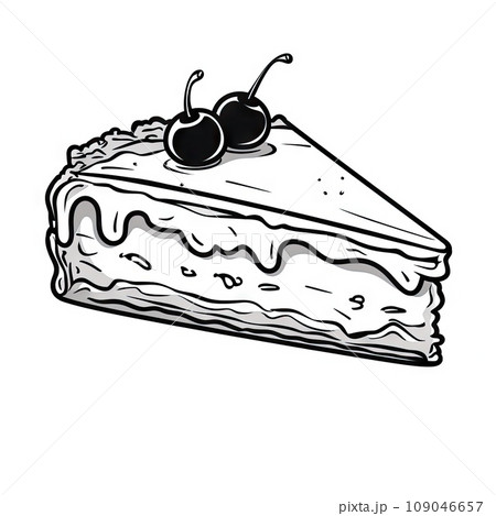 Cake Slice Doodle Sketch, Slice of Pie, Hand Drawn Piece of Cake Cartoon Isolated on White 109046657