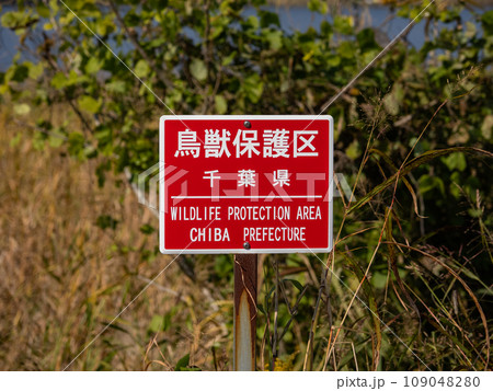 千葉県指定・鳥獣保護区の標識（手賀沼） 109048280