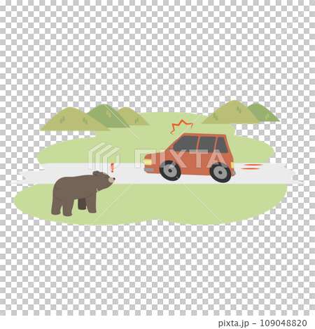 Illustration of an encounter between a bear and a car 109048820