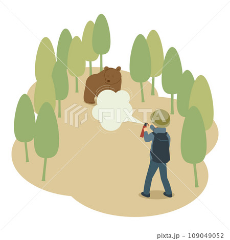 遭遇したクマに対して熊スプレーを使用する人のイラスト 109049052