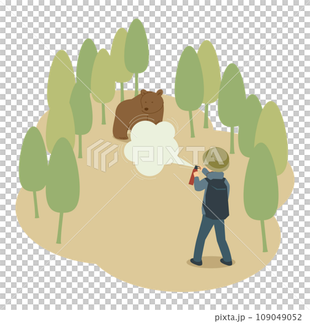 遭遇したクマに対して熊スプレーを使用する人のイラスト 109049052