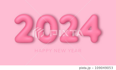 2024 numbers on pink background. 3d Happy New Year background. Vector illustration 109049053