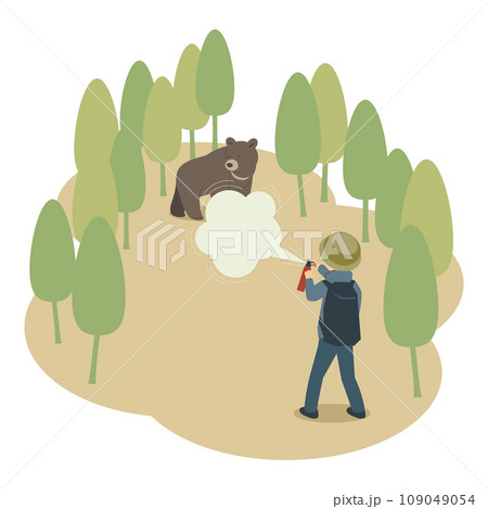 遭遇したクマに対して熊スプレーを使用する人のイラスト 109049054