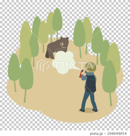 遭遇したクマに対して熊スプレーを使用する人のイラスト 109049054