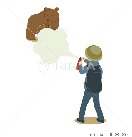 遭遇したクマに対して熊スプレーを使用する人のイラスト 109049055