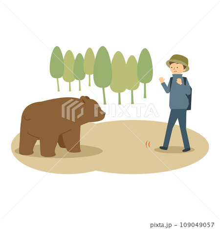 遭遇したクマから後ろ向きにゆっくり逃げようとする人のイラスト 遭遇したクマから後ろ向きにゆっくり逃げようとする人のイラスト 109049057