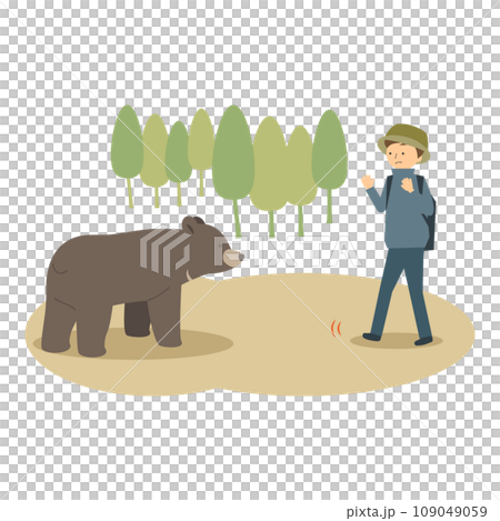 遭遇したクマから後ろ向きにゆっくり逃げようとする人のイラスト 遭遇したクマから後ろ向きにゆっくり逃げようとする人のイラスト 109049059