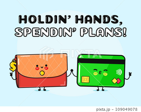 Wallet with money and Credit card character. Vector hand drawn cartoon kawaii characters, illustration icon. Funny cartoon happy Wallet with money and Credit card friends 109049078