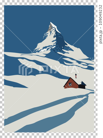 陽光明媚的日子裡的馬特宏峰和冬天的山間小屋 109049232