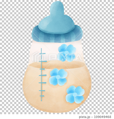 Watercolor painting of a blue boy's milk bottle for his son. Watercolor painting of a blue boy's milk bottle for his son. 109049468
