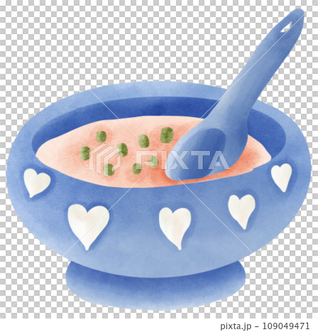 Watercolor painting of a blue boy's rice bowl for his son. Watercolor painting of a blue boy's rice bowl for his son. 109049471