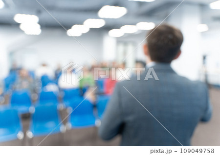 Male speaker at a conference, seminar, lecture. Personal growth training or business training. Blurred. High quality photo Male speaker at a conference, seminar, lecture. Personal growth training or business training. Blurred. High quality photo 109049758