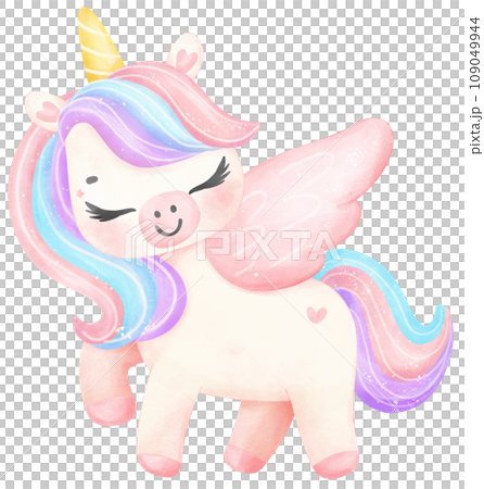 Cute Baby Unicorn with wing watercolor cartoon illustration Cute Baby Unicorn with wing watercolor cartoon illustration 109049944