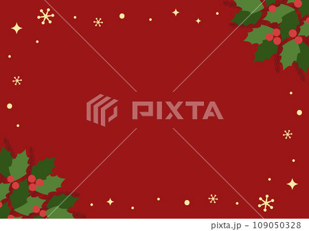 ヒイラギのクリスマスフレーム背景赤色 109050328