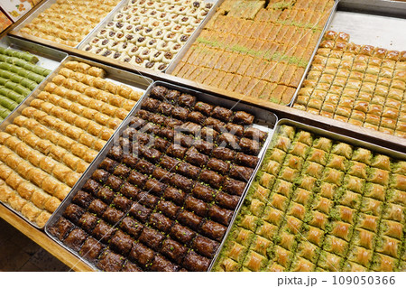 turkish dessert baklava selling at shop turkish dessert baklava selling at shop 109050366
