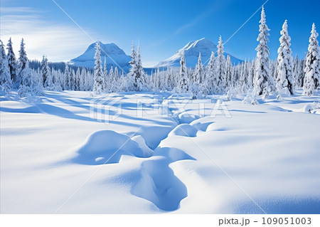 Breathtaking Scenic View of Majestic Snow-Covered Mountains in the Serene Winter Wonderland 109051003