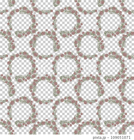 Pine wreaths with cones. Watercolor pattern for Christmas pillows and tablecloths Pine wreaths with cones. Watercolor pattern for Christmas pillows and tablecloths 109051071