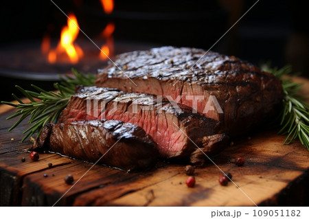 Deliciously Grilled Medium Rare Steak with a Juicy Pink Center and Perfectly Seared Crust 109051182