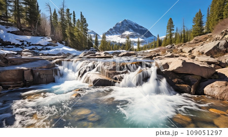 Golden Sunrise. Majestic Alpine Peaks Embracing Serene Landscape title. Golden Sunrise. Majestic Alpine Peaks Embracing Serene Landscape 109051297