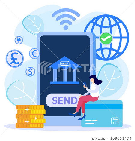 Illustration vector graphic cartoon character of mobile banking Illustration vector graphic cartoon character of mobile banking 109051474