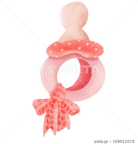 A pastel pink watercolor painting of Pacifier for daughter. A pastel pink watercolor painting of Pacifier for daughter. 109052078