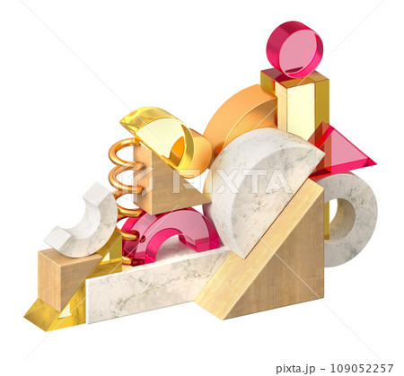 Collection of forms and textures - colored geometric shapes 3d illustration 109052257
