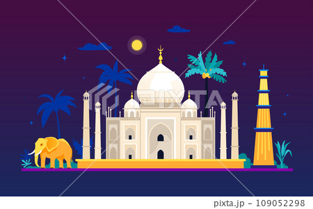 Taj Mahal at night - modern colored vector illustration 109052298