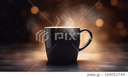 Black Mug Mockup Against the Background of Blurred Lights Black Mug Mockup Against the Background of Blurred Lights 109052744