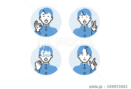 人物 笑顔でポーズをする中学生男子アイコンセット 人物 笑顔でポーズをする中学生男子アイコンセット 109053881