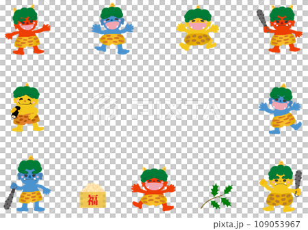 小鬼のイラスト入り節分フレーム 109053967
