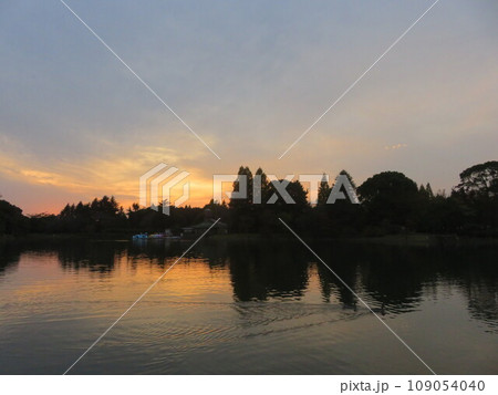 水面に映る夕焼け 109054040