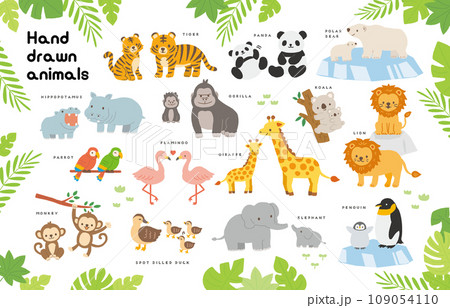 動物園にいるかわいい動物たちのイラスト 109054110