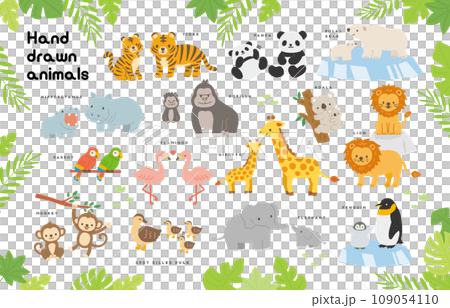動物園裡可愛的動物插畫 109054110