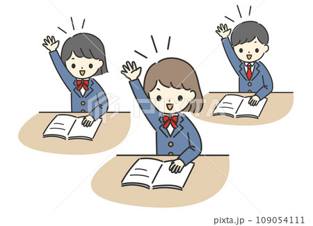 手を上げる女子学生たち_授業風景 手を上げる女子学生たち_授業風景 109054111