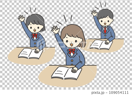 手を上げる女子学生たち_授業風景 手を上げる女子学生たち_授業風景 109054111