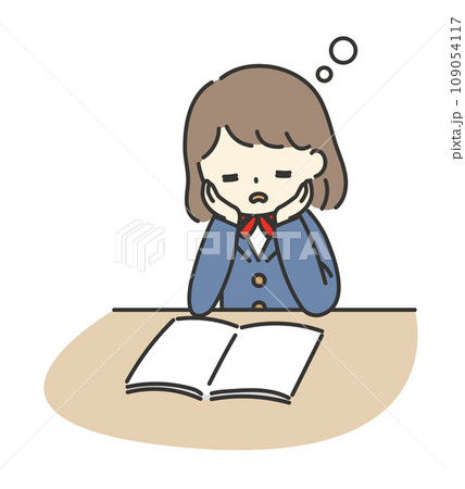 授業中にうとうとして眠そうな女子学生 109054117