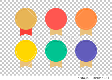 一組徽章、徽章和獎牌圖標，帶有簡單可愛的絲帶 - 排名和等級的圖像 109054281