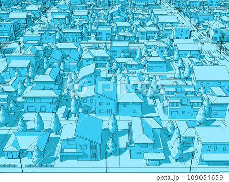 住宅街CG　住宅　街並み　風景　背景　単調色 109054659
