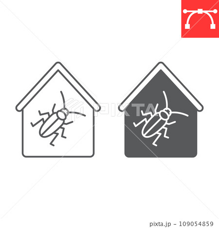 Cockroach pests at home line and glyph icon, pest control and insect, cockroach house icon vector icon, vector graphics, editable stroke outline sign, eps 10. Cockroach pests at home line and glyph icon, pest control and insect, cockroach house icon vector icon, vector graphics, editable stroke outline sign, eps 10. 109054859