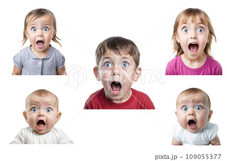 驚いた表情の子供の顔の切抜き素材集(背景透過) 驚いた表情の子供の顔の切抜き素材集(背景透過) 109055377