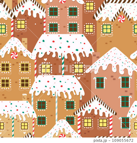 Gingerbread houses seamless pattern. Gingerbread houses seamless pattern. 109055672