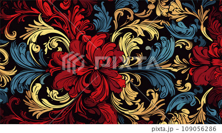 Abstract beautiful colored vector damask patterns. Seamless damask pattern background. 109056286