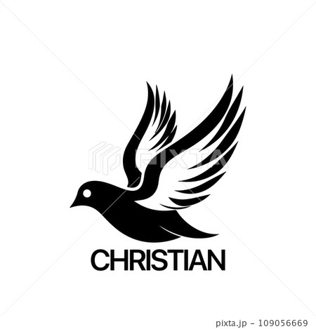 Christian Logo template with dove, pigeon. Black and white christian holy spirit symbol. Christian Logo template with dove, pigeon. Black and white christian holy spirit symbol. 109056669