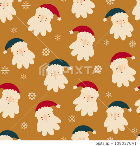 Santa heads and snowflakes cool repeat background. Santa heads and snowflakes cool repeat background. 109057041