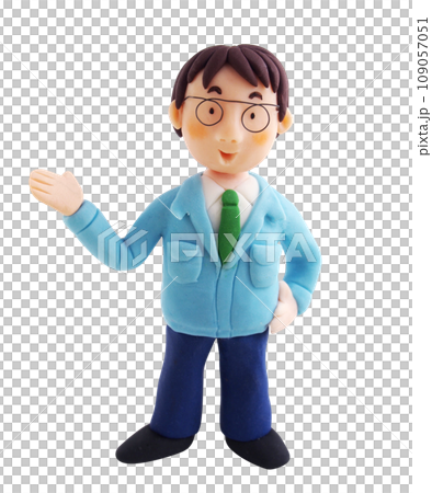 作業着を着てどうぞのポーズをしているメガネの男性(粘土立体イラスト) 作業着を着てどうぞのポーズをしているメガネの男性(粘土立体イラスト) 109057051