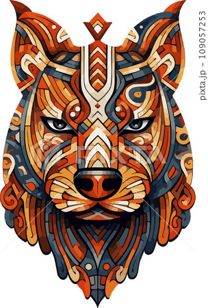 Vector ornamental ancient wolf, dog head illustration. Abstract historical mythology dog or wolf head logo. Good for print or tattoo Vector ornamental ancient wolf, dog head illustration. Abstract historical mythology dog or wolf head logo. Good for print or tattoo 109057253