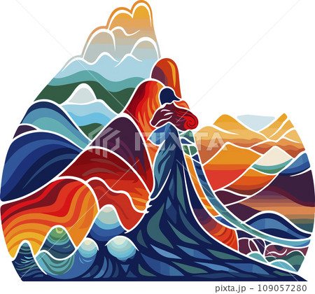 Vector ornamental traditional decorative ethnic mountains illustration. Abstract historical mythology whimsical mountain logo. Good for print or tattoo 109057280