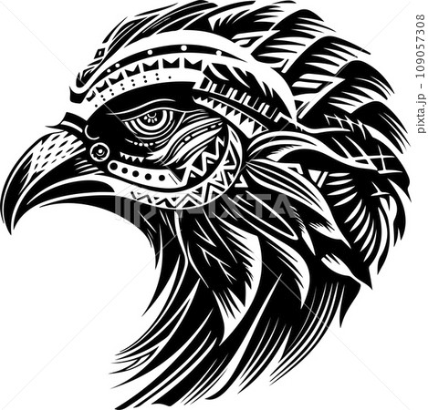 Vector ornamental ancient raven, crow illustration. Abstract historical mythology bird head logo. Good for print or tattoo 109057308
