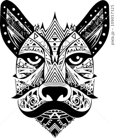 Vector ornamental ancient wolf, dog head illustration. Abstract historical mythology dog or wolf head logo. Good for print or tattoo 109057325